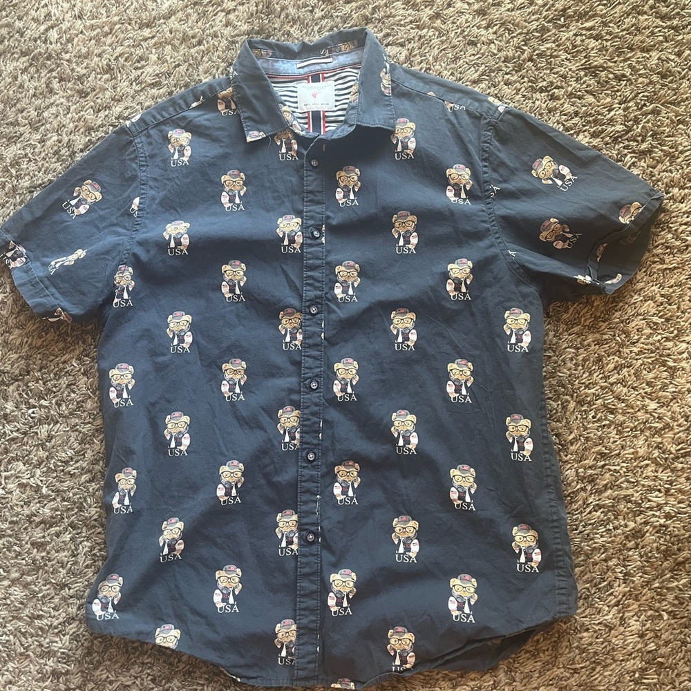 Denim & Flower Navy USA Graphic Button Down Shirt